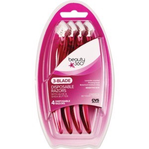 slide 1 of 1, Beauty 360 3-Blade Lavender Disposable Razors, 4 ct