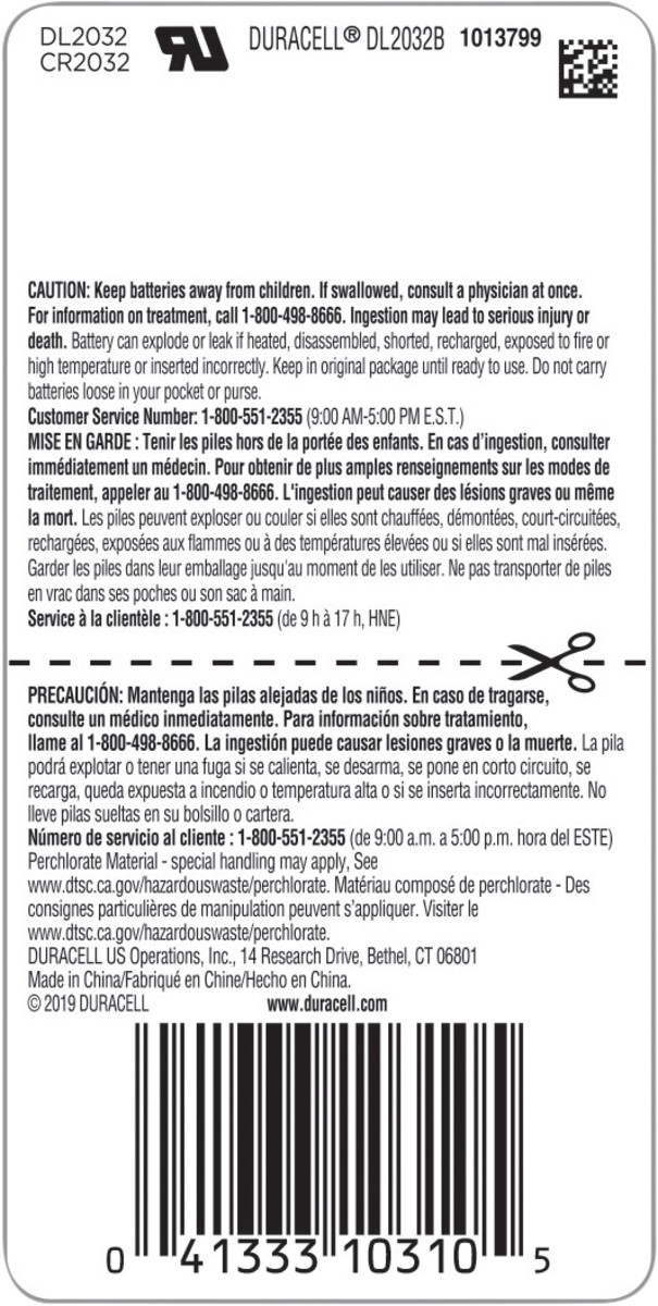 slide 6 of 8, Duracell 2032 Lithium 3-Volt Coin Battery, 1 ct