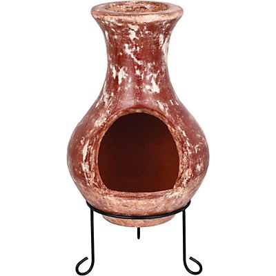 slide 1 of 1, Blue Orange Pottery Bulb Shape Clay Chiminea with Stand - Dark Red Wash, Mini Size