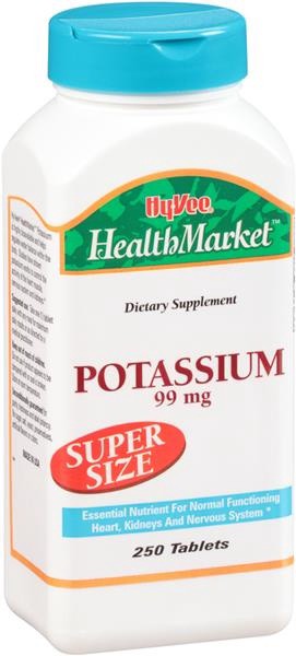 slide 1 of 1, Hy-Vee HealthMarket Potassium Dietary Supplement, 250 ct; 99 mg