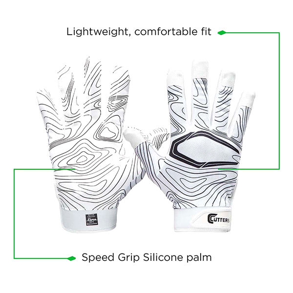 slide 14 of 21, Shock Doctor Cutters Game Day Receiver Gloves, White Topo, S/M, SM/MED