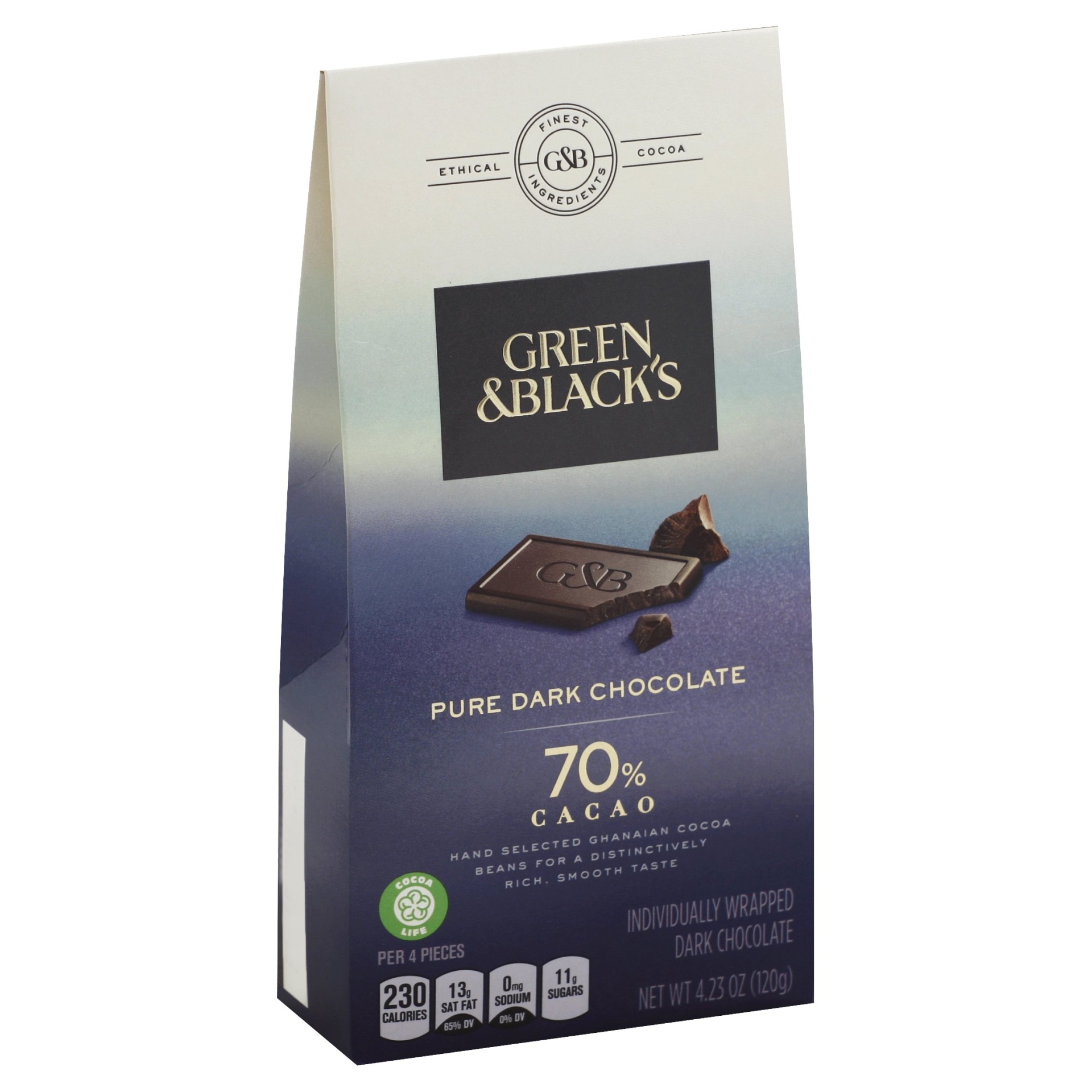 slide 1 of 4, Green & Black's Green & Blacks Pure Dark Chocolate Bag 70% Cacao, 4.23 oz