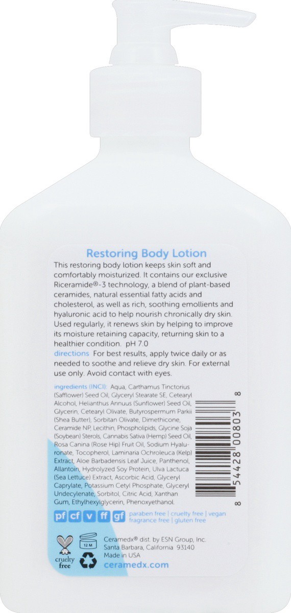 slide 4 of 7, Ceramedx Ceramide Therapy Body Lotion Restoring Fragrance Free, 12 fl oz