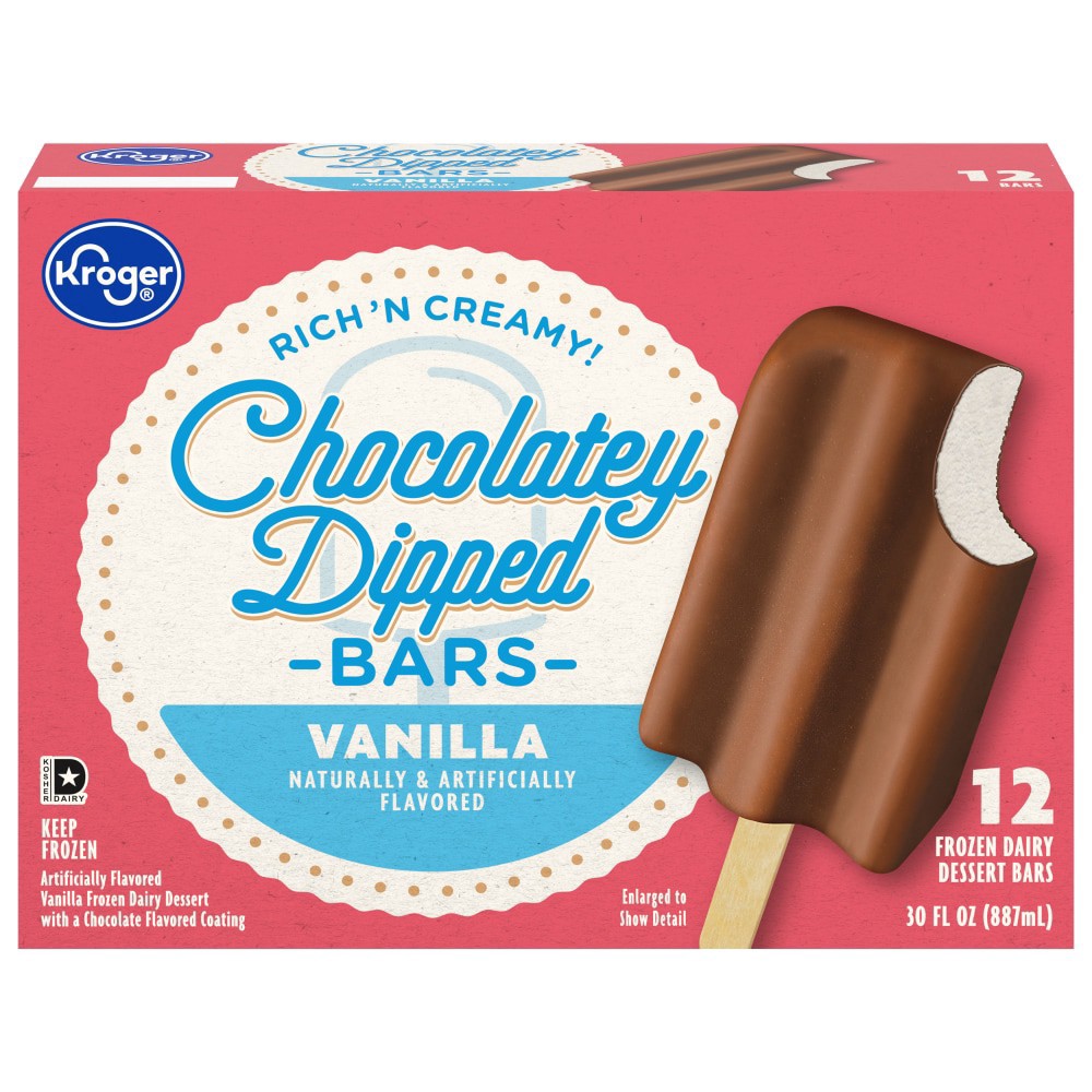 slide 1 of 2, Kroger Vanilla Chocolatey Dipped Ice Cream Bars, 12 ct; 2.5 fl oz