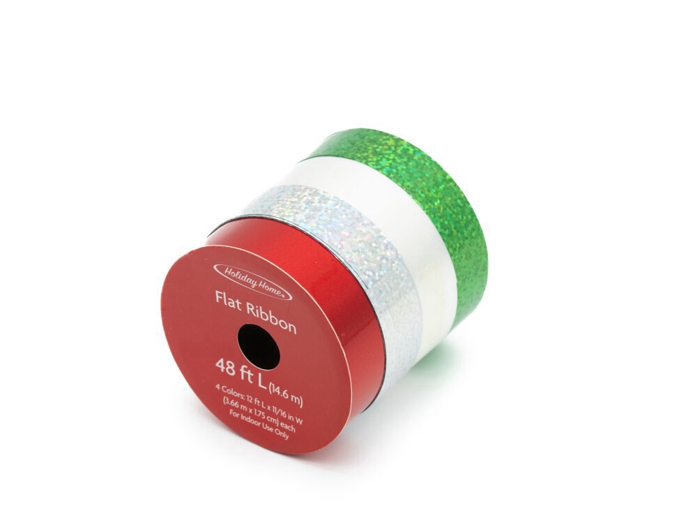 slide 3 of 4, Holiday Home® 48' Oh What Fun Flat/Curl Ribbon Pack - Green/Red/White, 4 ct / 48 ft