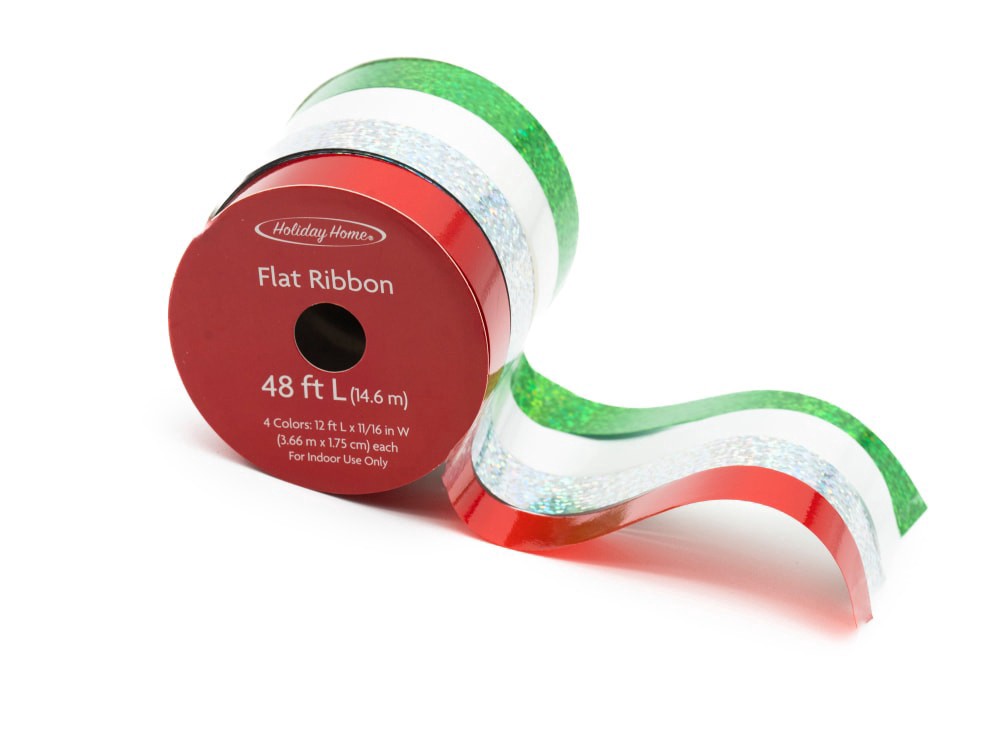 slide 4 of 4, Holiday Home® 48' Oh What Fun Flat/Curl Ribbon Pack - Green/Red/White, 4 ct / 48 ft