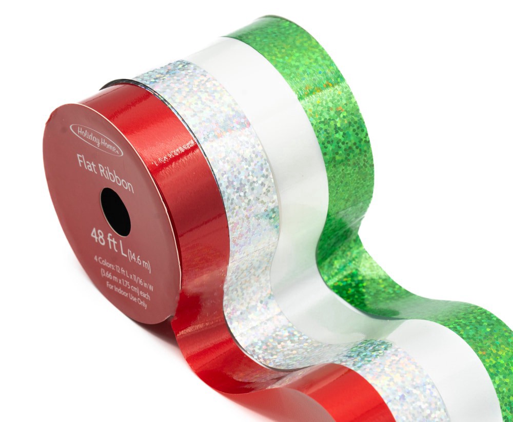 slide 2 of 4, Holiday Home® 48' Oh What Fun Flat/Curl Ribbon Pack - Green/Red/White, 4 ct / 48 ft