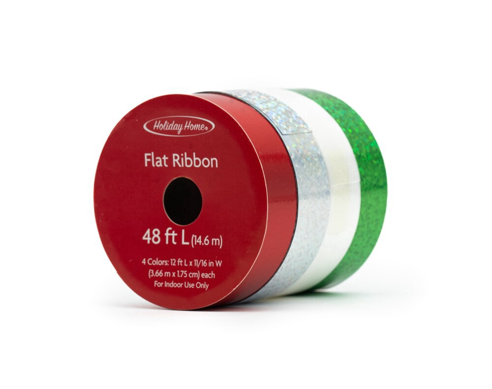 slide 1 of 4, Holiday Home® 48' Oh What Fun Flat/Curl Ribbon Pack - Green/Red/White, 4 ct / 48 ft