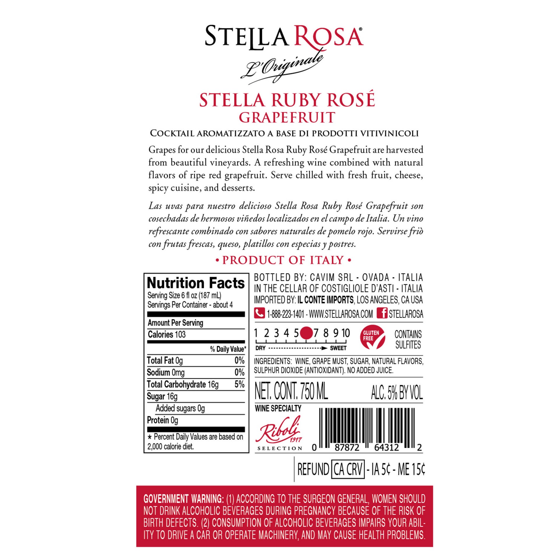 slide 7 of 9, Stella Rosa Ruby Rose Grapefruit Semi-Sweet Rose Wine 750mL, 25.4 fl oz