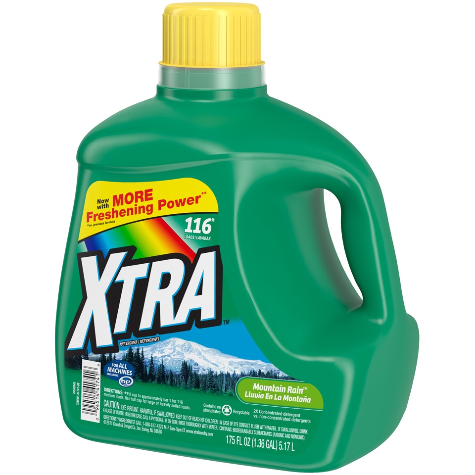 slide 3 of 3, Xtra Mountain Rain 2x Concentrated Laundry Detergent, 175 fl oz