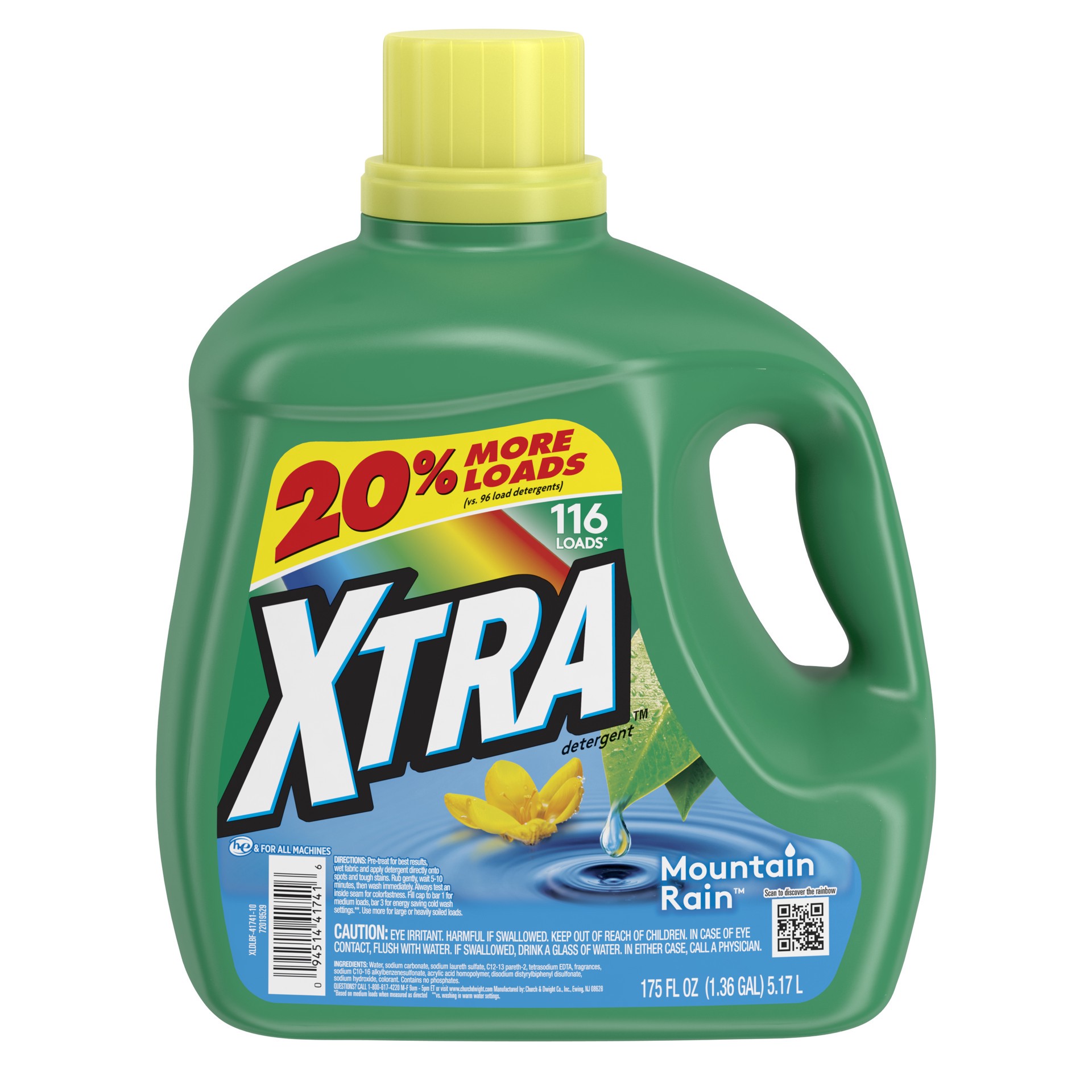 slide 1 of 5, Xtra Liquid Laundry Detergent, Mountain Rain, 175oz, 175 fl oz