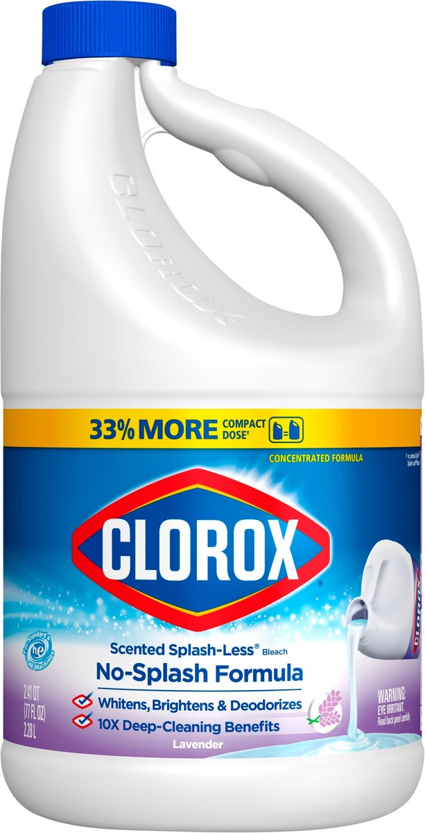 slide 2 of 4, Clorox Splash-Less Liquid Bleach, Lavender - 77 Ounce Bottle, 2.41 qt