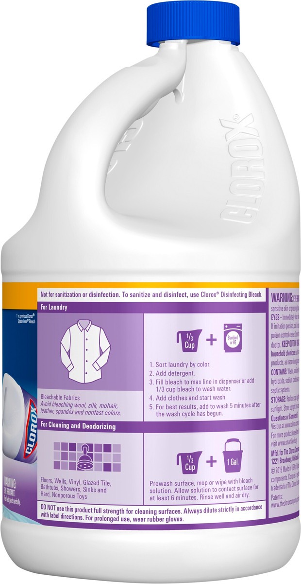 slide 4 of 4, Clorox Splash-Less Liquid Bleach, Lavender - 77 Ounce Bottle, 2.41 qt