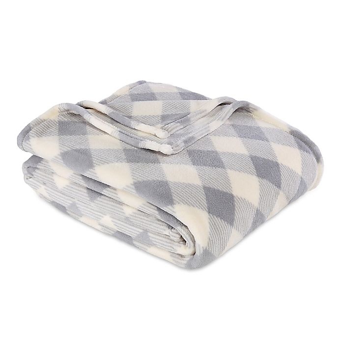 slide 1 of 3, Berkshire Blanket Serasoft Twin Plush Blanket - Grey Plaid, 1 ct