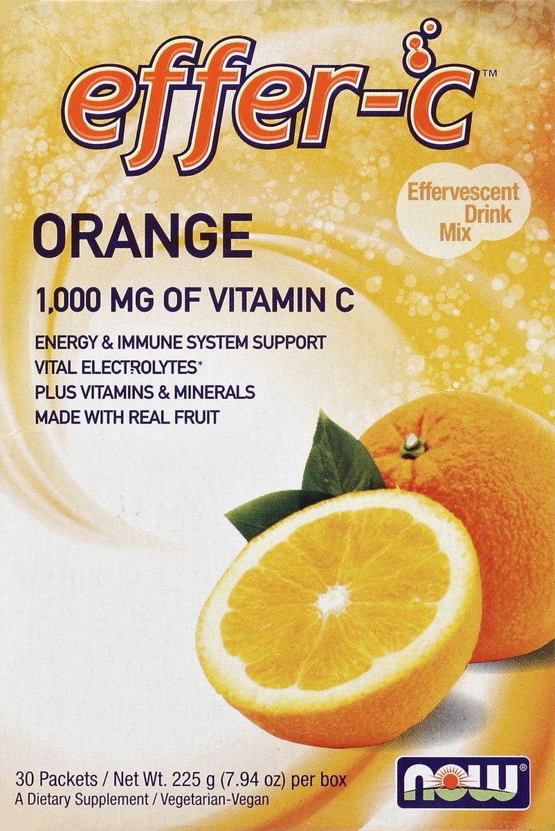 slide 3 of 4, NOW Supplements Effer-C™ Orange Packets 30/Box, 30 ct