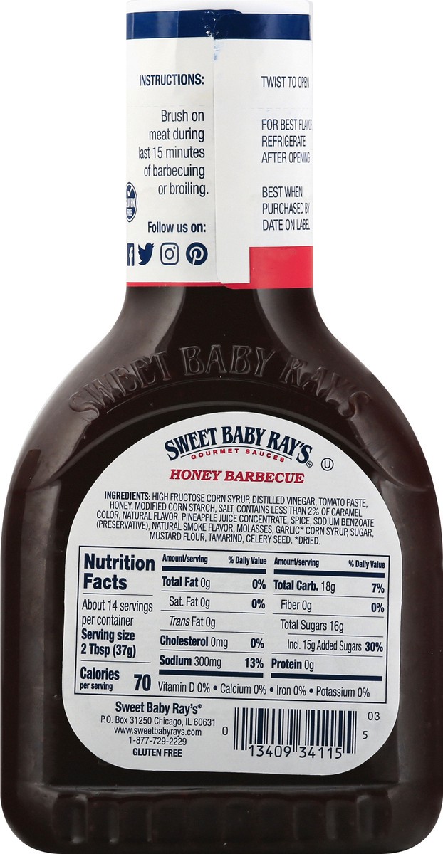 slide 12 of 13, Sweet Baby Ray's Honey Barbecue Sauce 18 oz, 18 oz