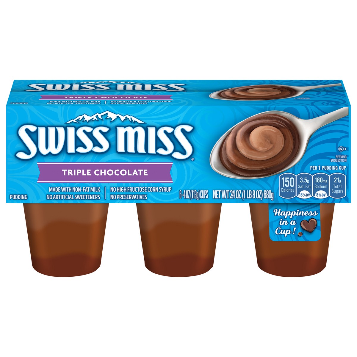 slide 1 of 5, Swiss Miss Triple Chocolate Pudding 6 - 4 oz Cups, 6 ct