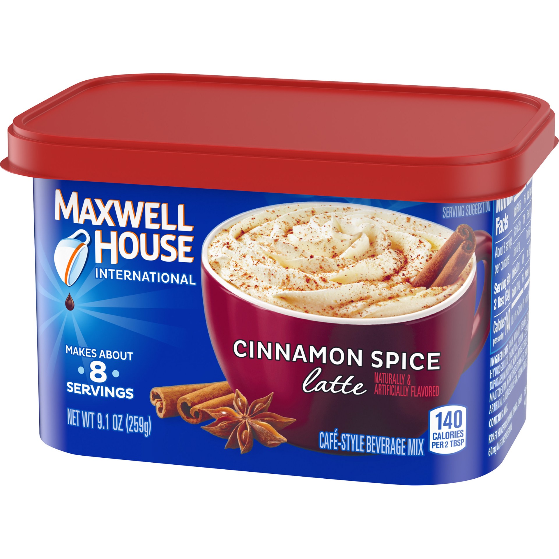 slide 4 of 5, Maxwell House Cinnamon Spice Latte Cafe Style Beverage Mix, Caffeinated, 9.1 oz Can, 9.1 oz