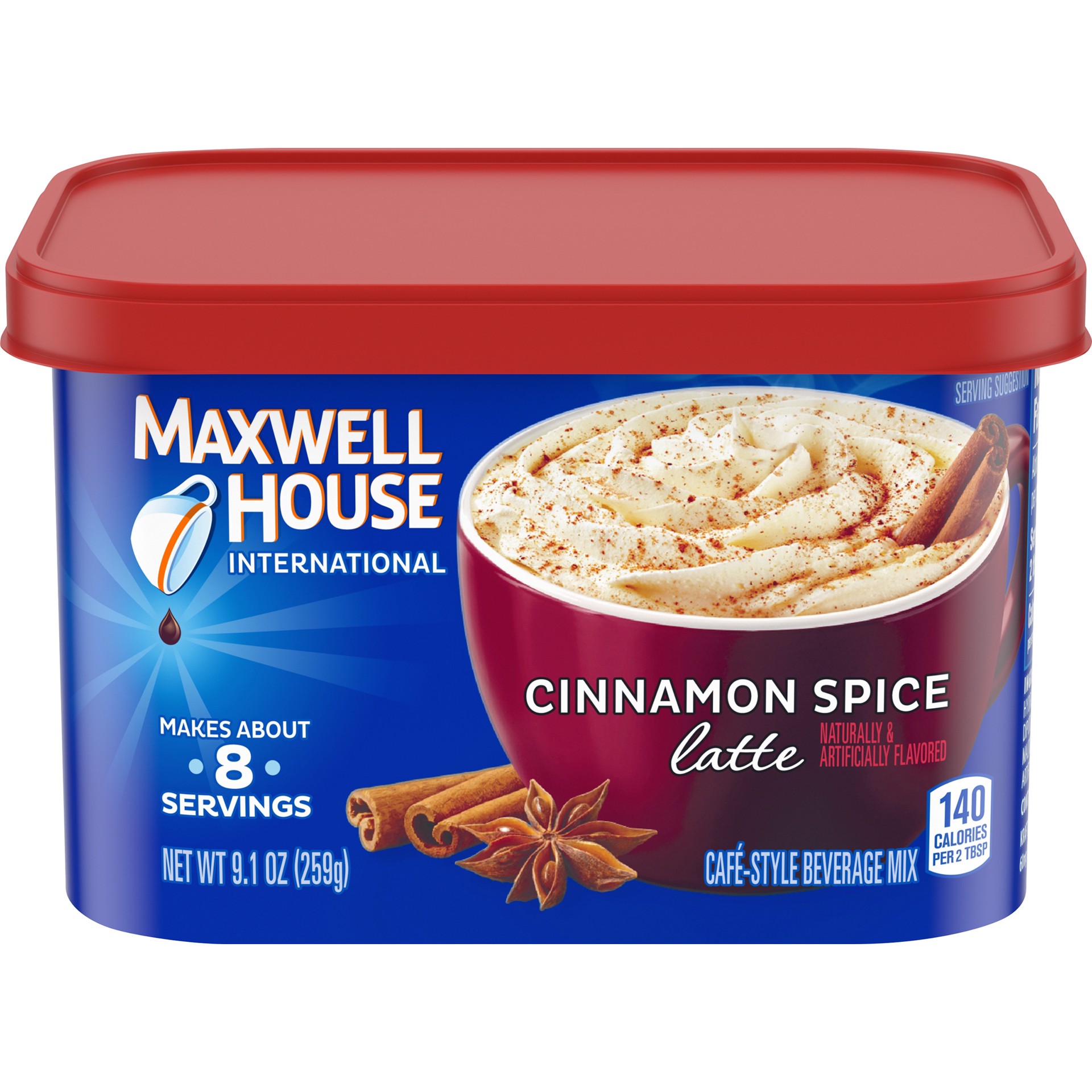 slide 1 of 5, Maxwell House Cinnamon Spice Latte Cafe Style Beverage Mix, Caffeinated, 9.1 oz Can, 9.1 oz