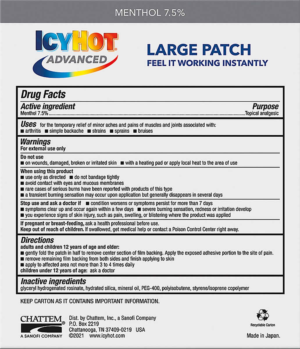 slide 5 of 9, Icy Hot Advanced Pain Relief Patch Large 5 ea, 5 ct