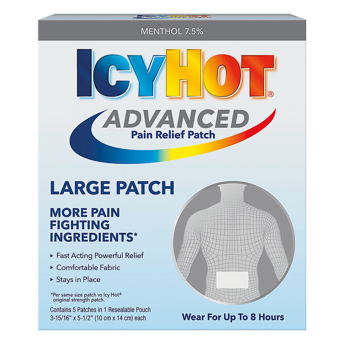 slide 1 of 9, Icy Hot Advanced Pain Relief Patch Large 5 ea, 5 ct
