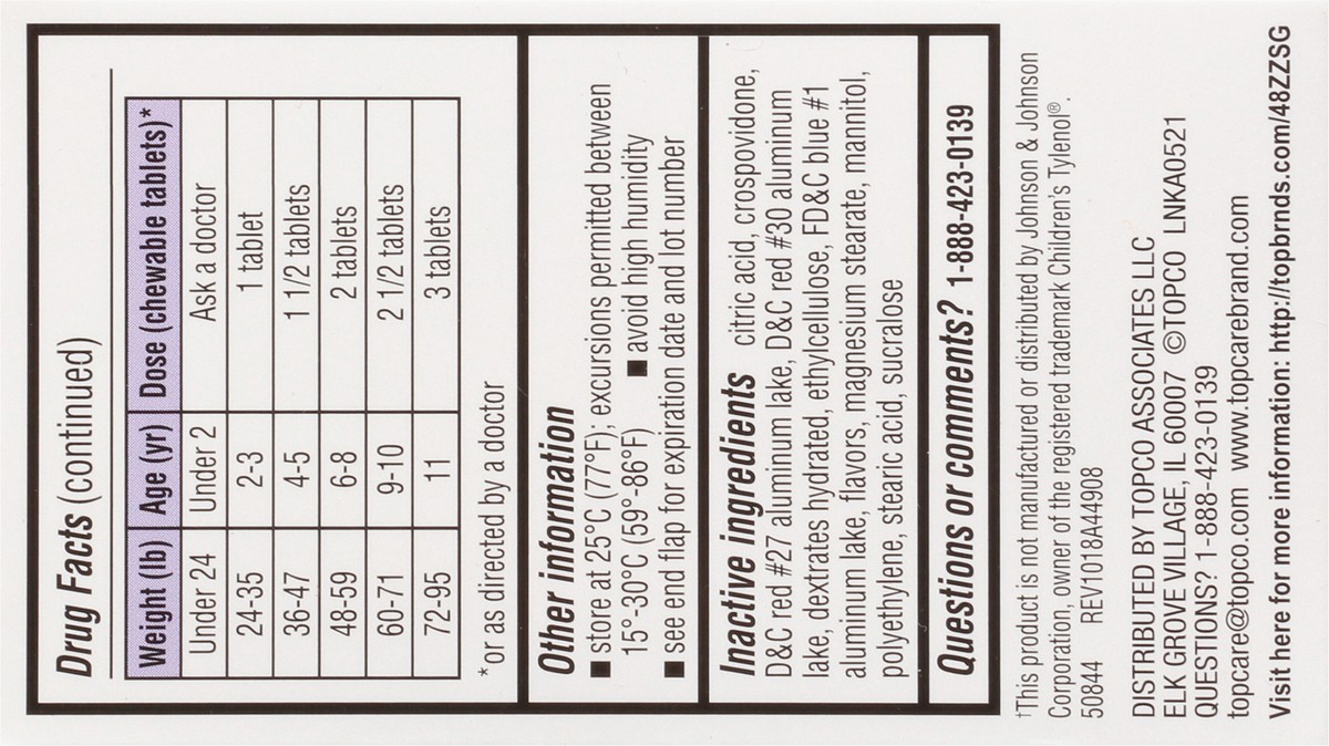 slide 8 of 10, TopCare Health Children's Ages 2 to 11 Years Grape Flavor 160 mg Pain & Fever 24 Chewable Tablets, 24 ct