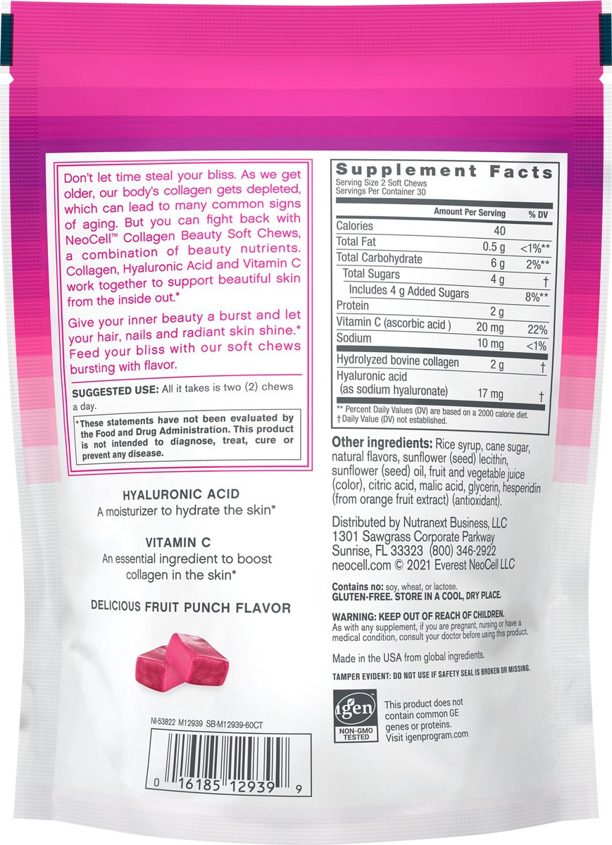 slide 2 of 3, NeoCell Beauty Bursts Fruit Punch Soft Chews, 60 ct