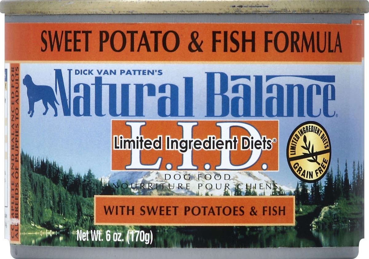 slide 2 of 6, Natural Balance L.I.D. Limited Ingredient Diets Fish & Sweet Potato Formula Wet Dog Food, 6-Ounce Can, 6 oz