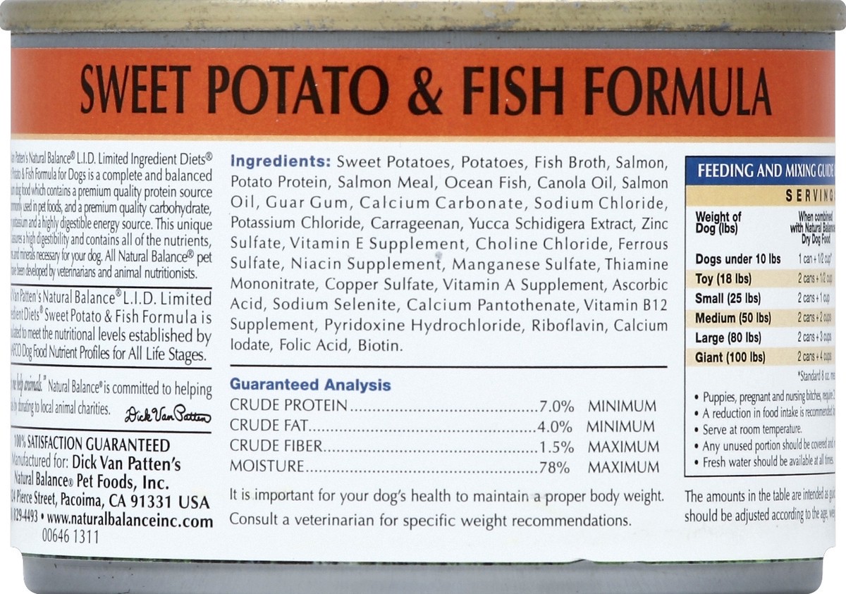 slide 3 of 6, Natural Balance L.I.D. Limited Ingredient Diets Fish & Sweet Potato Formula Wet Dog Food, 6-Ounce Can, 6 oz