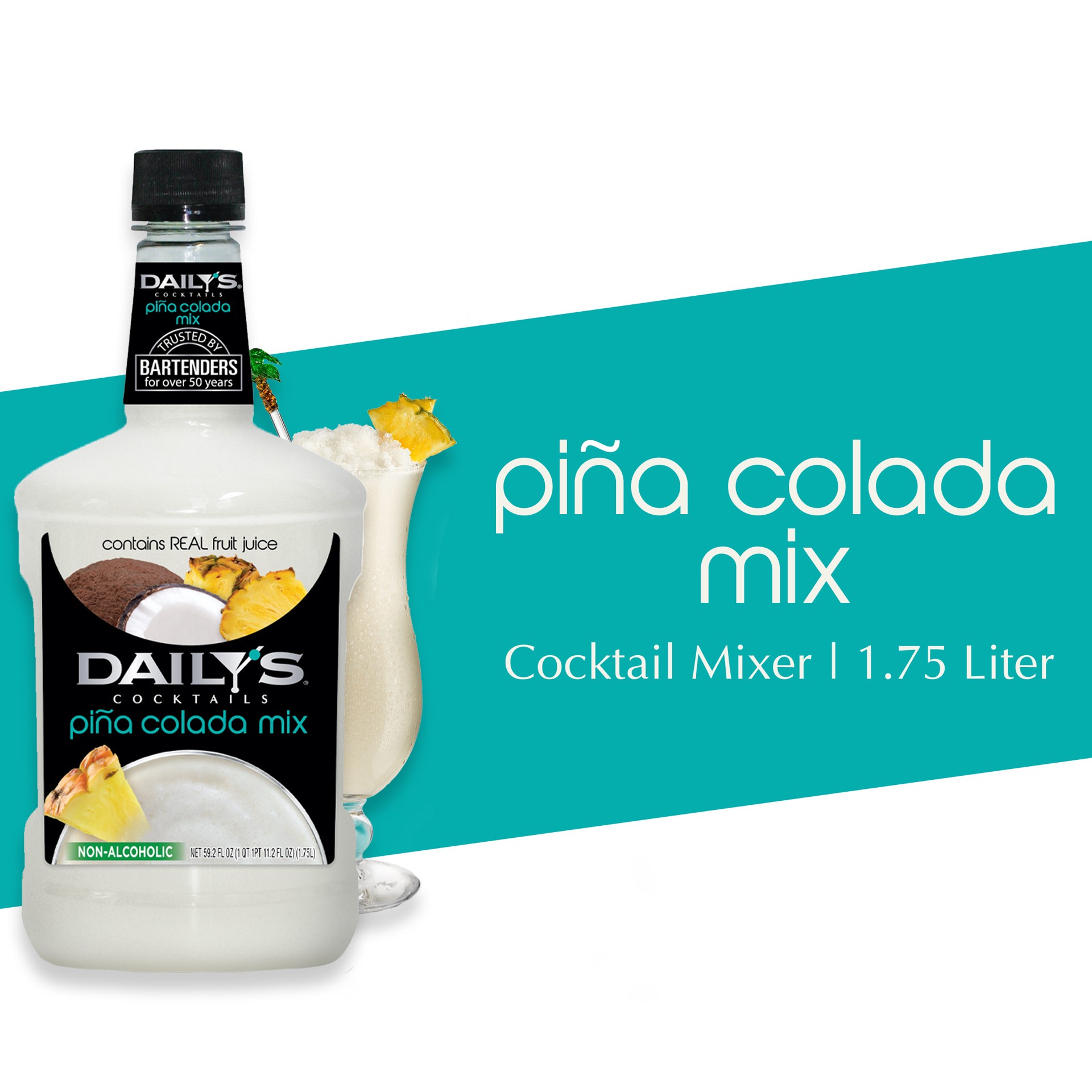 slide 1 of 9, Daily's Pina Colada Cocktail Mix, 1.75 Liter Bottle, 59.2 oz