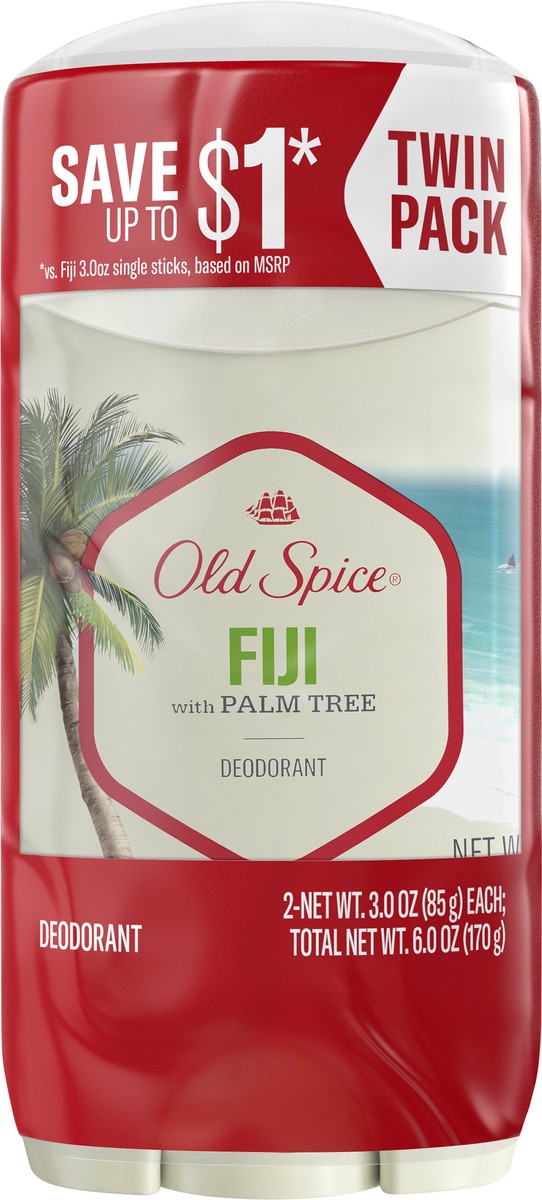 slide 2 of 3, Old Spice Aluminum Free Deodorant for men, Fiji with Palm Tree Scent, 24/7 Odor Protection, Twin Pack, 2 x 3oz, 2 ct