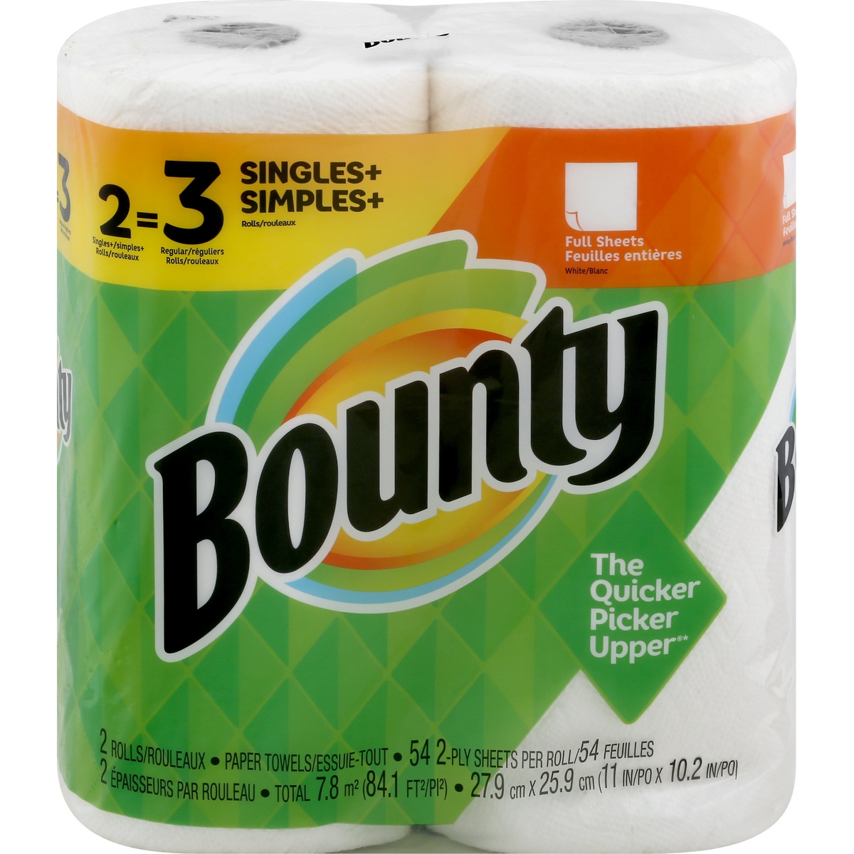 slide 1 of 1, Bounty Full Sheets White Paper Towels, 2 ct