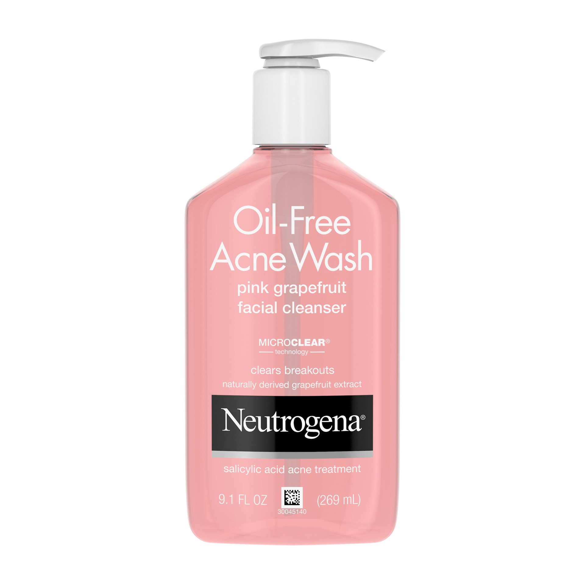 slide 1 of 9, Neutrogena Oil-Free Salicylic Acid Pink Grapefruit Pore Cleansing Acne Wash and Facial Cleanser with Vitamin C, 9.1 fl. oz, 9.10 fl oz