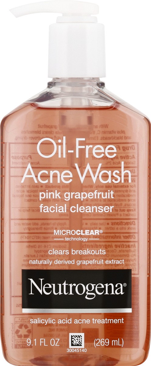 slide 1 of 9, Neutrogena Oil-Free Salicylic Acid Pink Grapefruit Pore Cleansing Acne Wash and Facial Cleanser with Vitamin C, 9.1 fl. oz, 9.1 fl oz