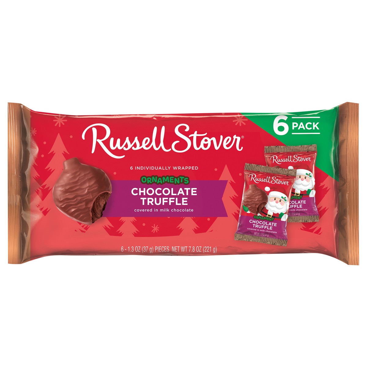 slide 1 of 3, RUSSELL STOVER Christmas Milk Chocolate Chocolate Truffle Ornament 6 Pack, 7.8 oz., 6 ct