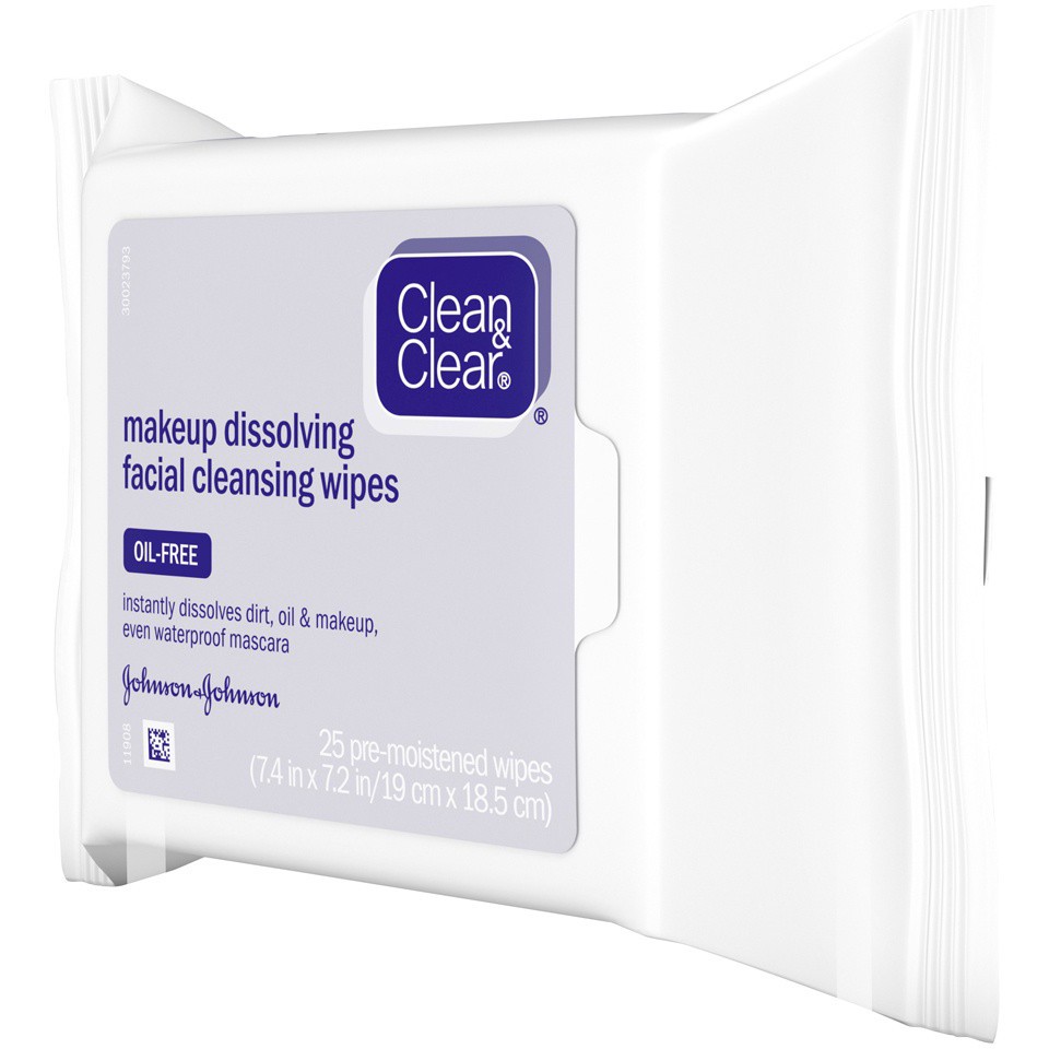 slide 2 of 6, CLEAN & CLEAR Makeup Dissolving Facial Cleansing Wipes, 25 Sheets, 25 cnt