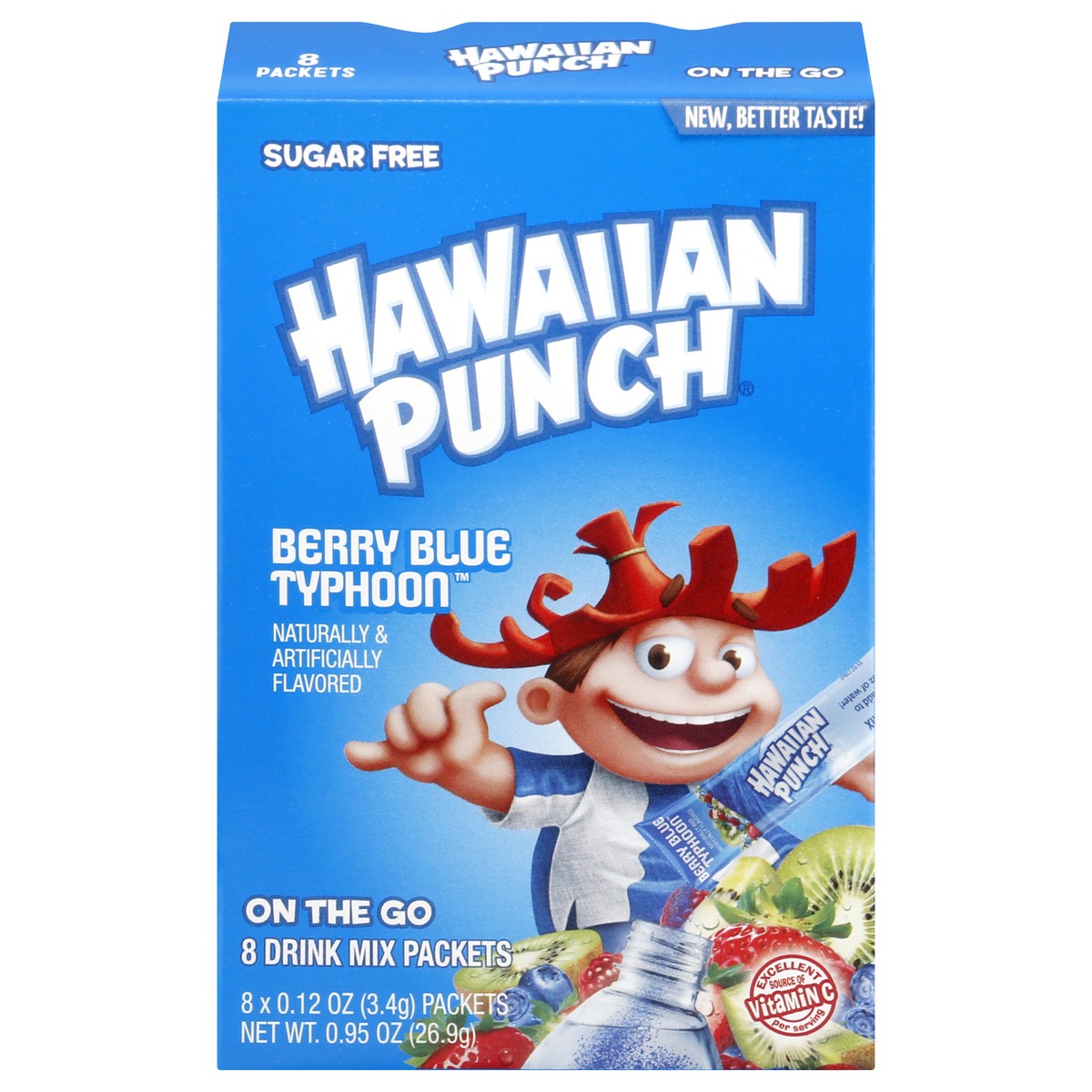 slide 1 of 9, Hawaiian Punch Sugar Free On The Go Berry Blue Typhoon Drink Mix Packets 8 ea, 8 ct