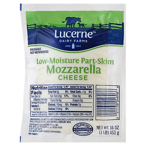 slide 1 of 1, Lucerne Dairy Farms Lucerne Cheese Low-Moisture Part-Skim Mozzarella, 16 oz