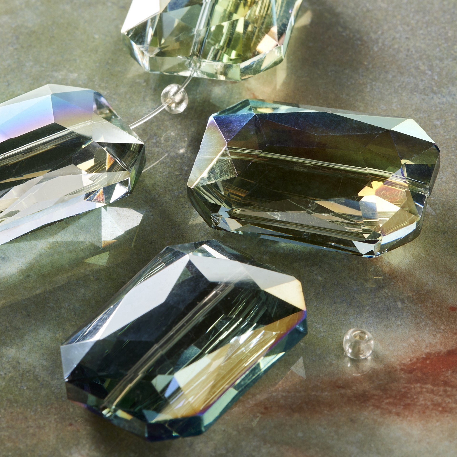 slide 3 of 3, Multicolored Faceted Glass Rectangular Beads, 33mm By Bead Landing, 33mm