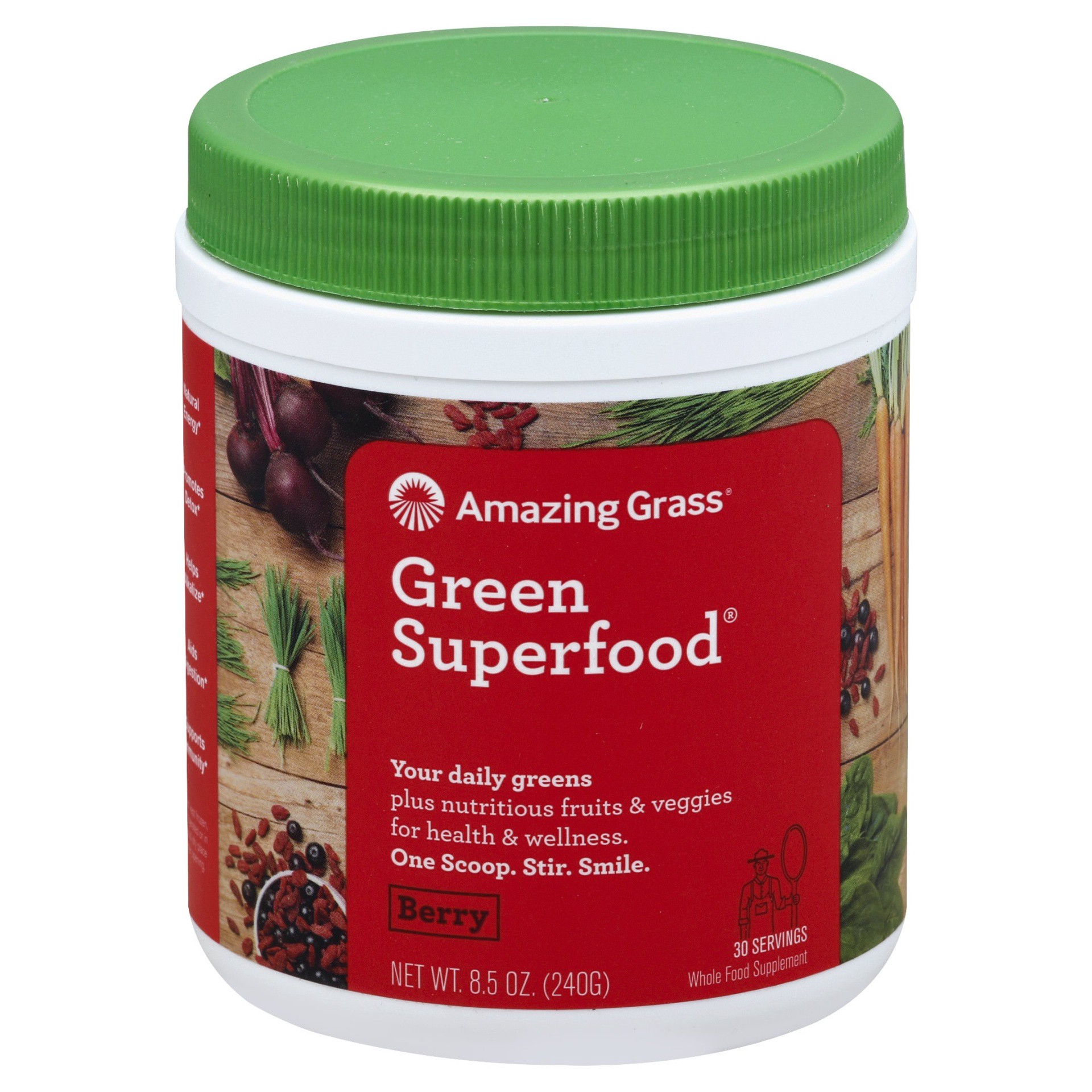 slide 1 of 8, Amazing Grass Greens Blend Berry Superfood Powder, 240 g