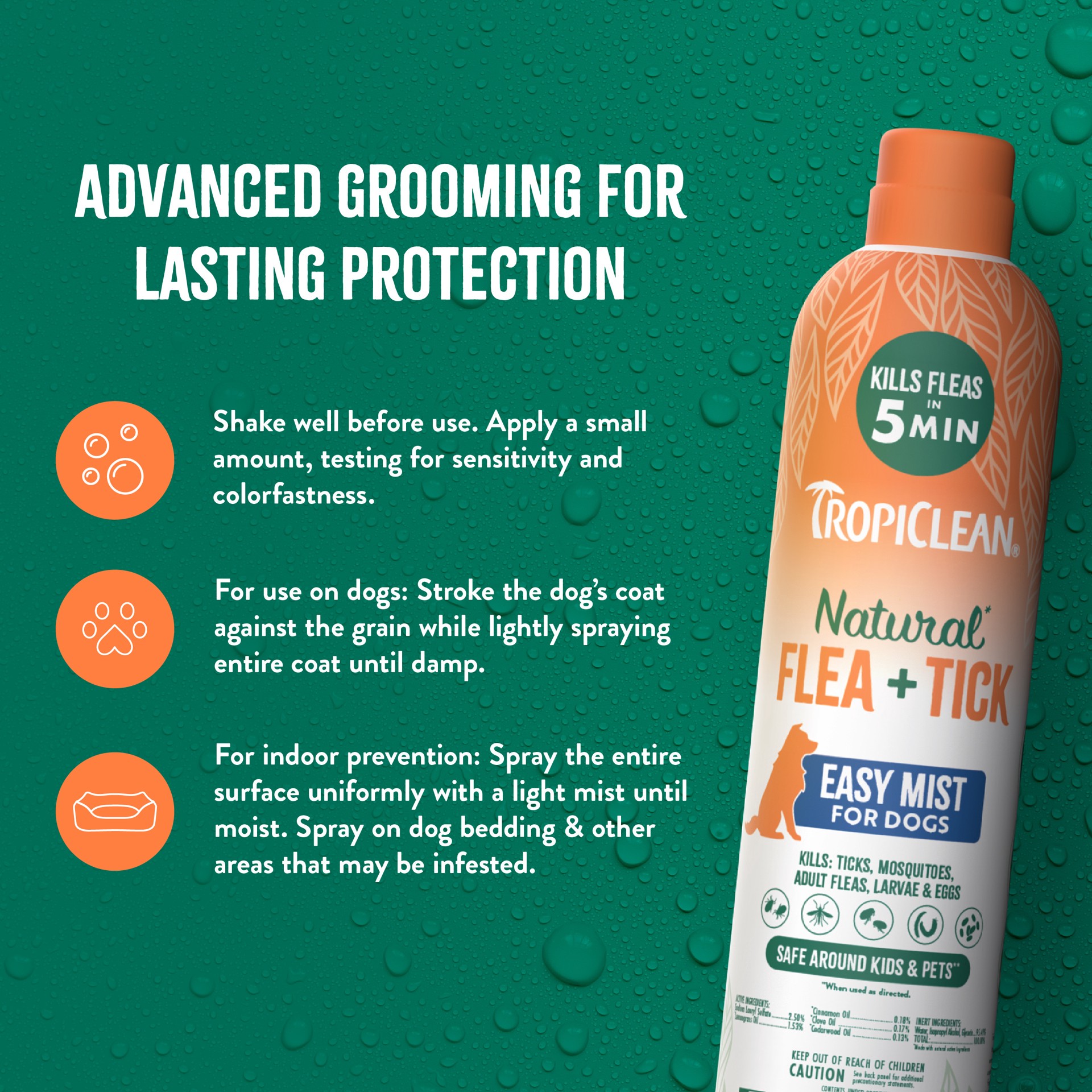 slide 8 of 8, TropiClean Natural* Flea + Tick Dog + Home Easy Mist Spray, 14oz, 14 oz