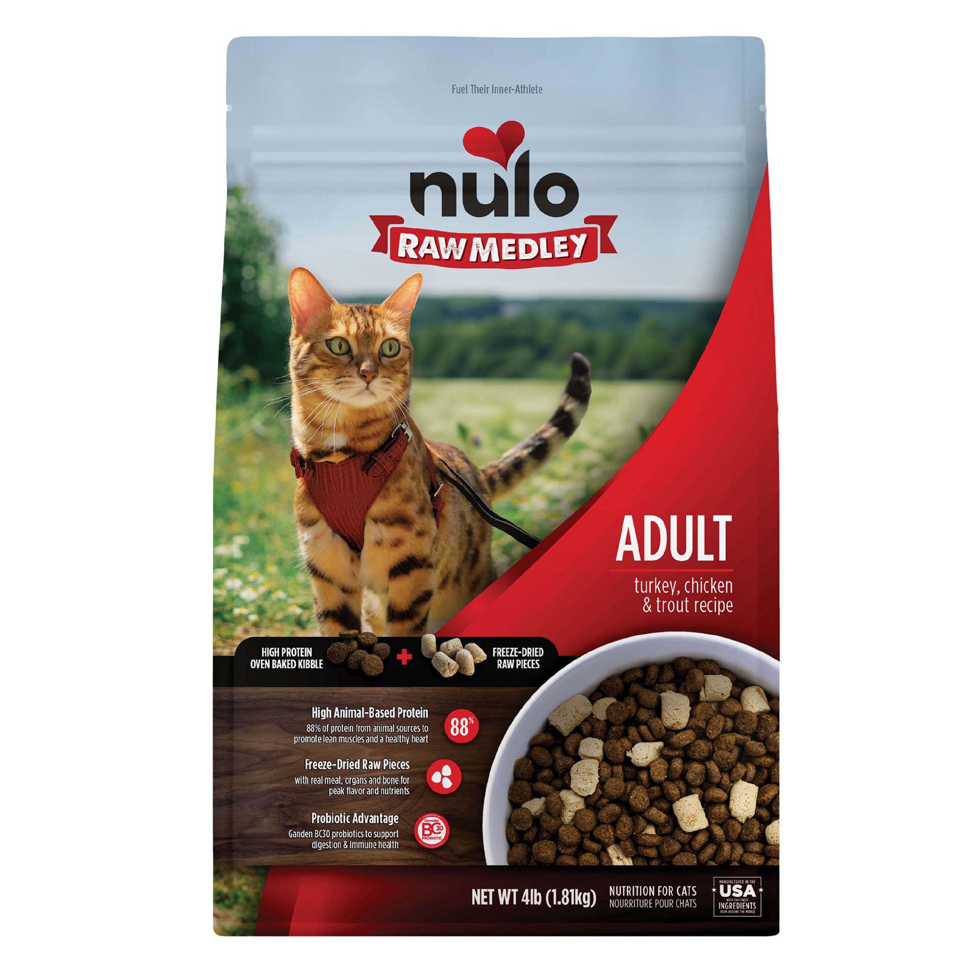 slide 1 of 1, Nulo Raw Medley Adult Cat Food - Grain Free Kibble + Freeze Dried Raw, Turkey, Chicken & Trout, 10 lb
