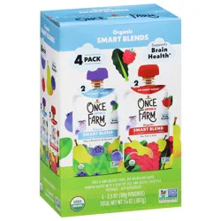 Once Upon a Farm Organic Pear-y Blueberry & Spinach/Ras-Pear-y Kale Smart Blends 4 - 3.5 oz Pouches
