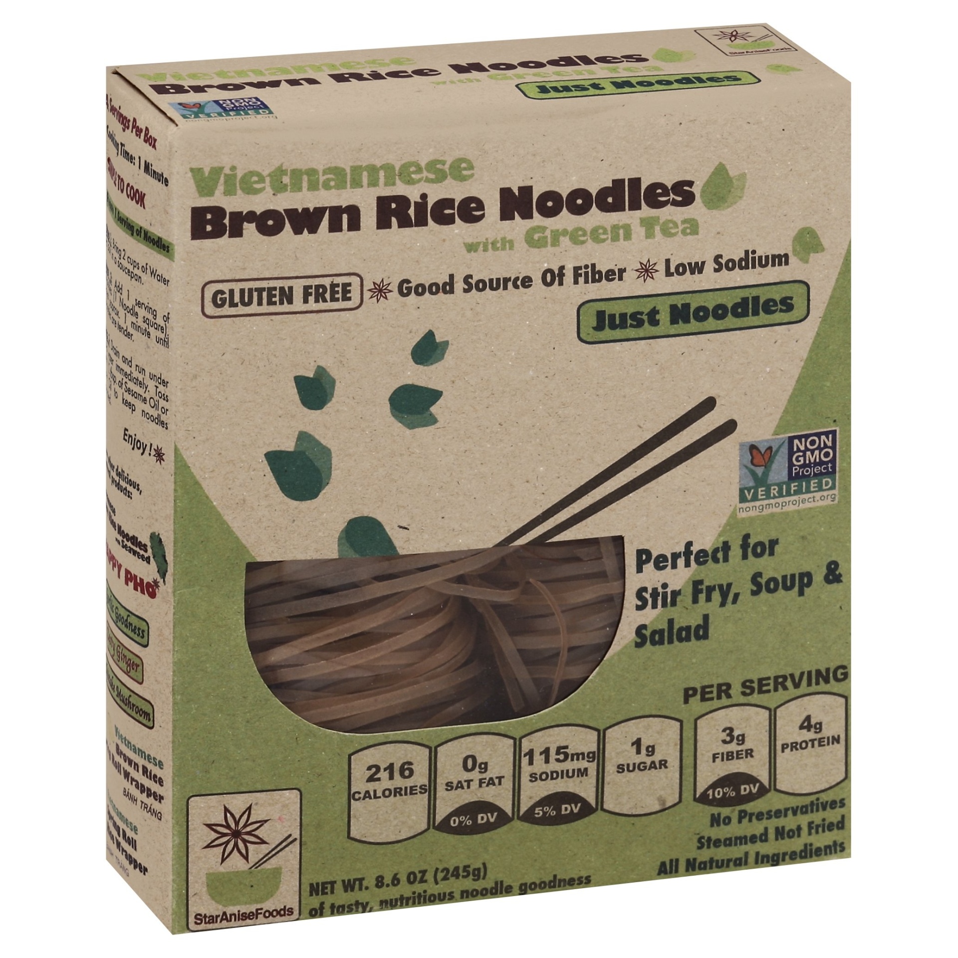 slide 1 of 1, Happy Pho Brown Rice Noodles, Vietnamese, with Green Tea, 8.6 oz