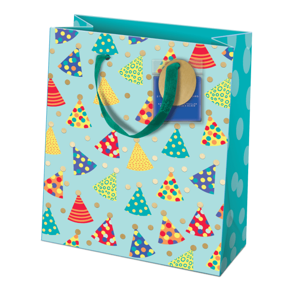 slide 1 of 1, Lady Jayne Gift Bag with Tissue Paper, Hang Tag, Vertical, Party Hats, 6 1/4 in x 8 1/2 in x 3 1/2 in
