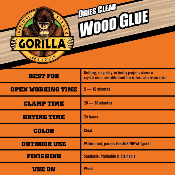 slide 11 of 13, Gorilla Wood Glue Dries Clear 4oz, 4 oz