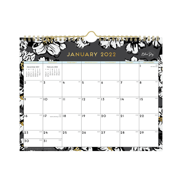 slide 1 of 1, Blue Sky Monthly Safety Wirebound Wall Calendar, 11'' X 8-3/4'', Baccara Dark, January To December 2022, 116052, 1 ct