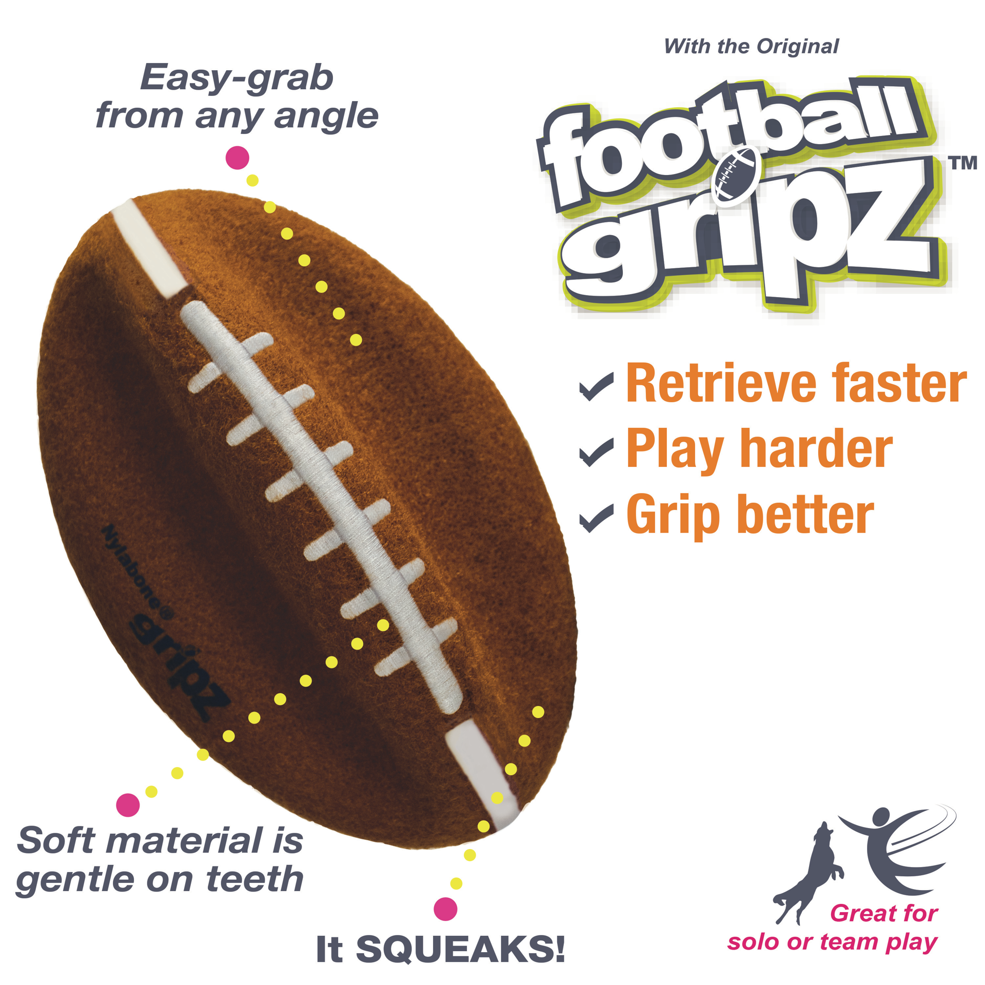 slide 7 of 10, Nylabone Power Play Dog Football Gripz Medium/Wolf - Up to 35 lbs. 5.5 Inch (1 Count), 1 ct