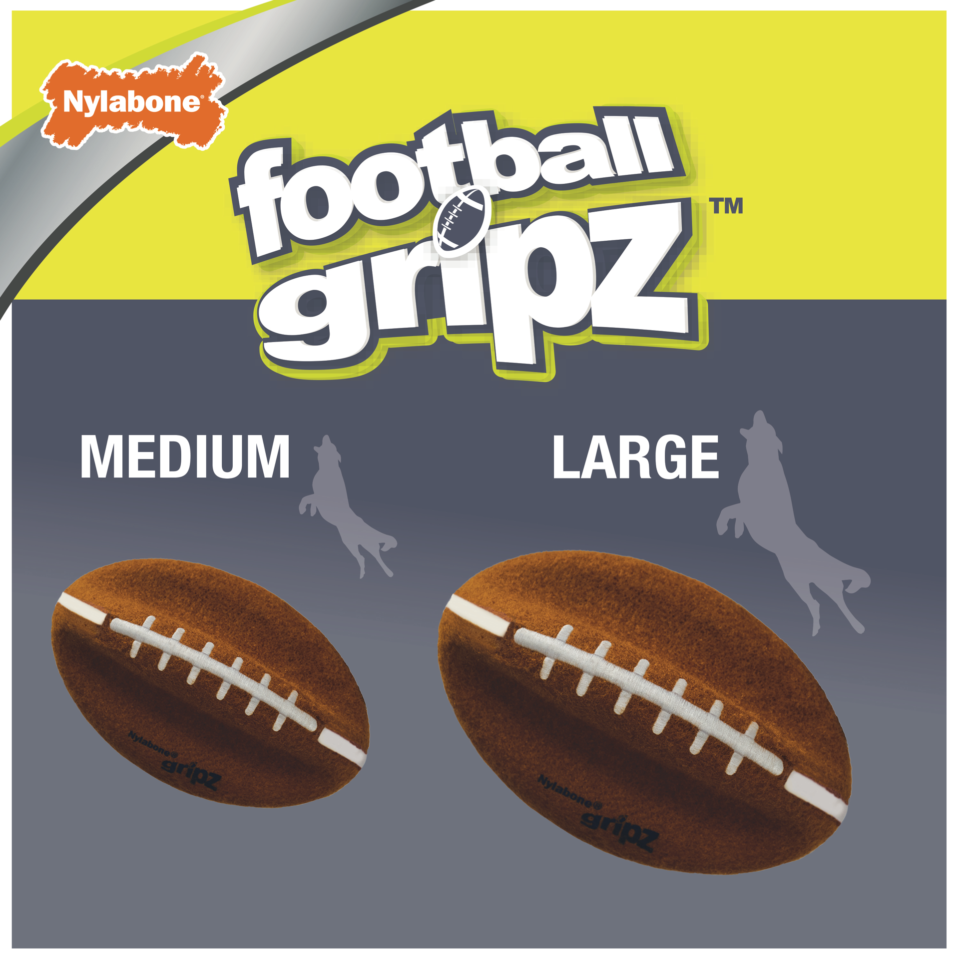 slide 10 of 10, Nylabone Power Play Dog Football Gripz Medium/Wolf - Up to 35 lbs. 5.5 Inch (1 Count), 1 ct