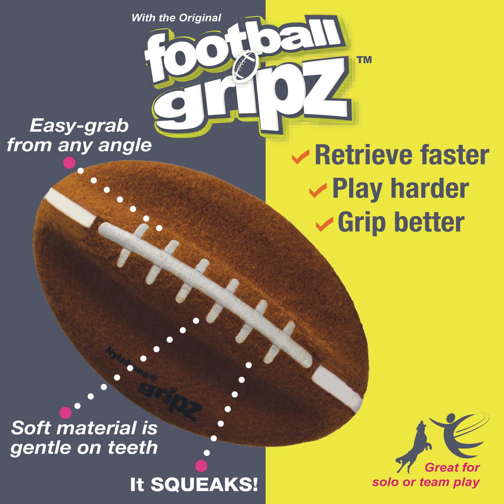 slide 5 of 10, Nylabone Power Play Dog Football Gripz Medium/Wolf - Up to 35 lbs. 5.5 Inch (1 Count), 1 ct